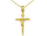 14K Yellow Gold Stick Style Crucifix Pendant Necklace with Chain